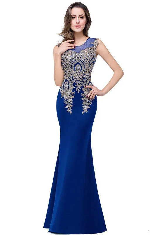 Mesh Patchwork Applique Mermaid Long Party Dress
