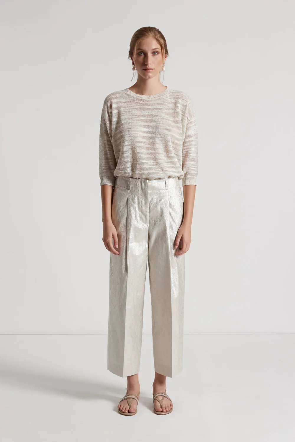 Metallic effect linen trousers