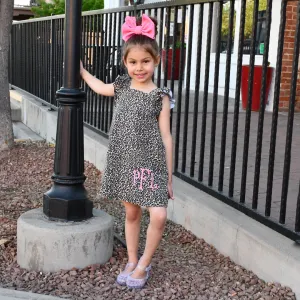 Monogrammed  Girls Short  Sleeve Dress - Leopard Print
