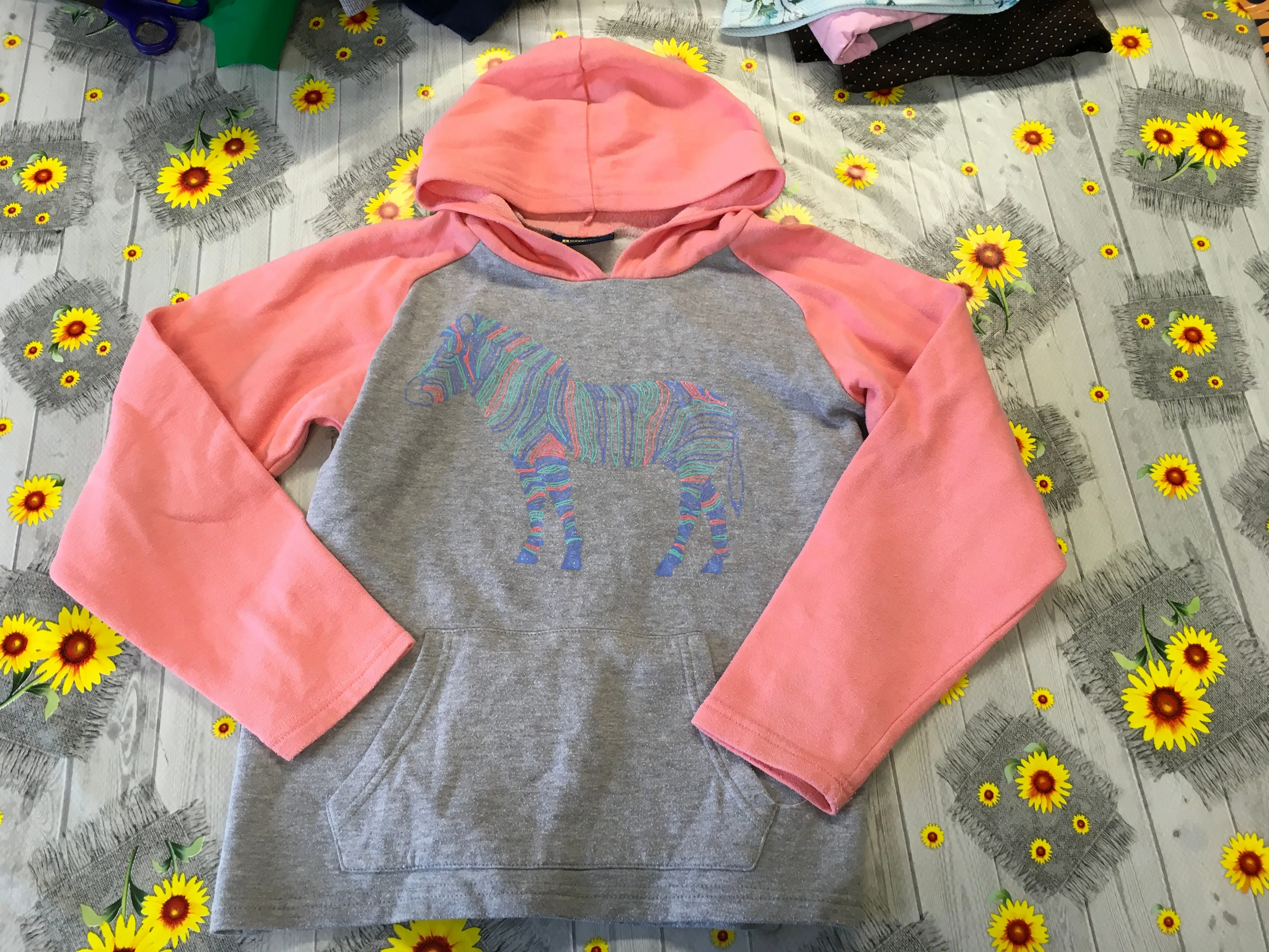 Mountain Warehouse Girls Grey/Pink Zebra Motif Hoodie Jumper - Girls 11-12yrs