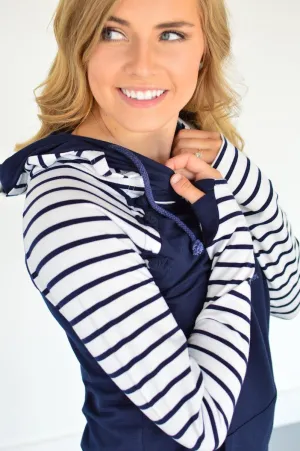 Navy Striped Raglan Hoodie