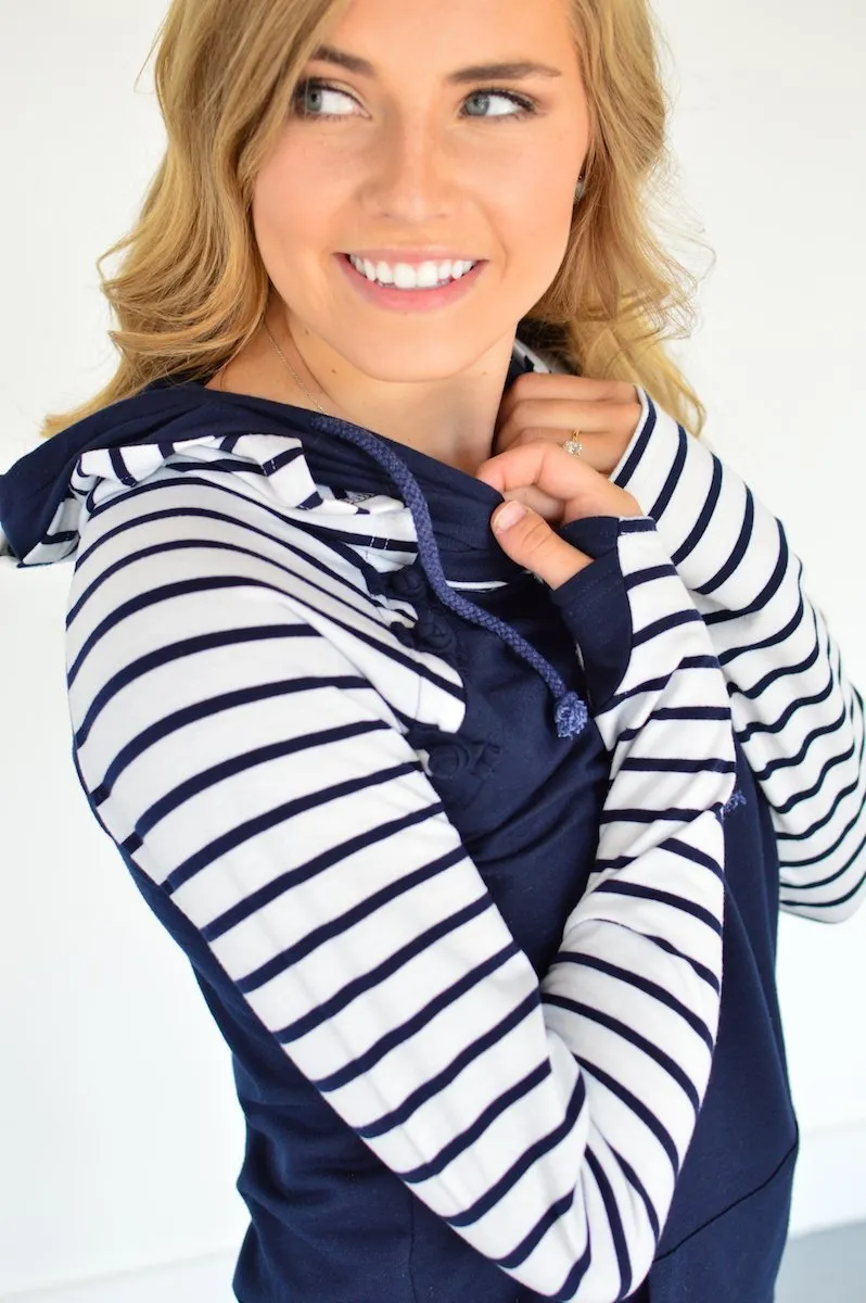 Navy Striped Raglan Hoodie