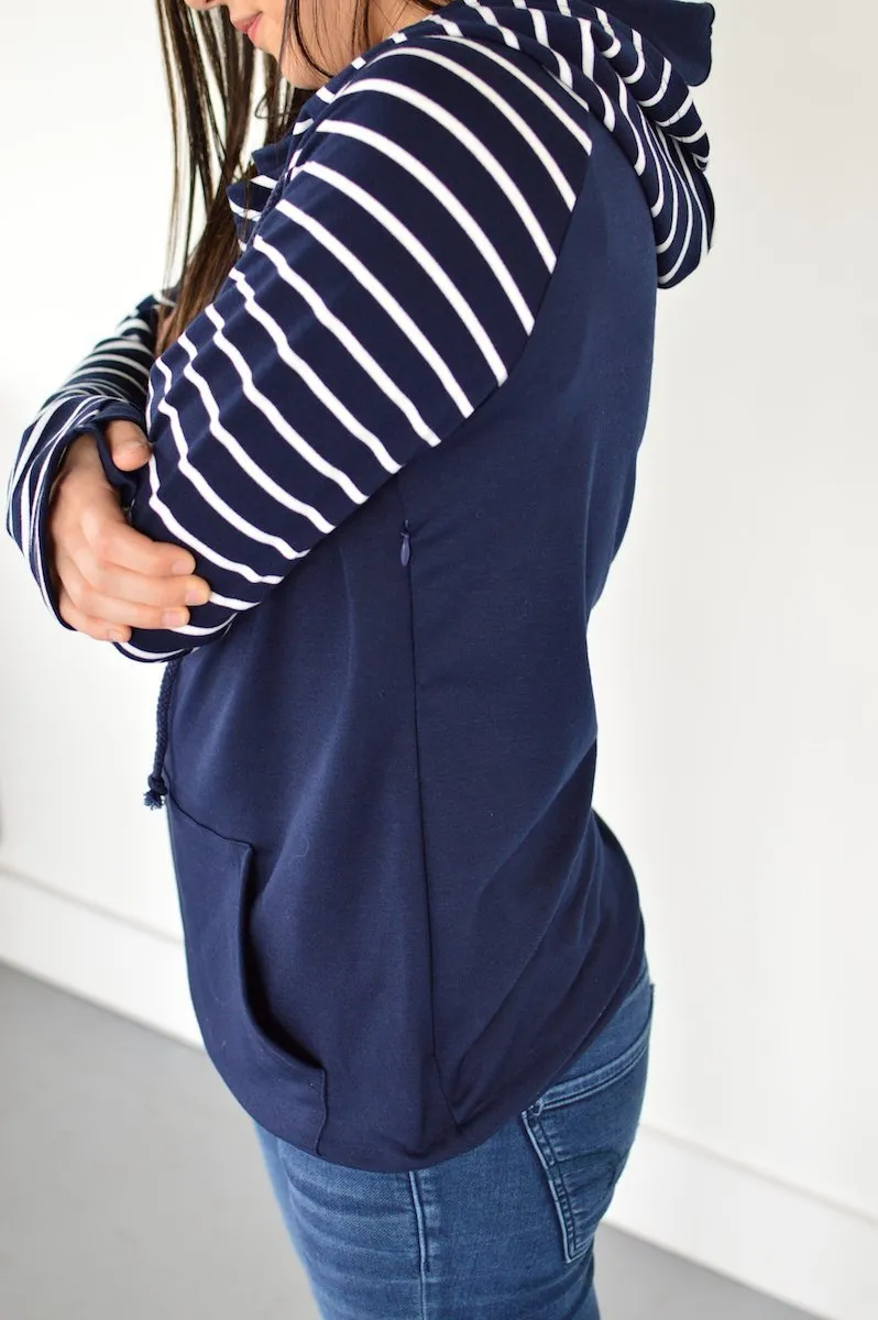 Navy Striped Raglan Hoodie