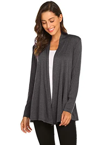 Newchoice Women's Open Front Long Cardigans Casual Long Sleeve Lightweight Cardigan Sweaters All Seasons (Dark Grey, XL)