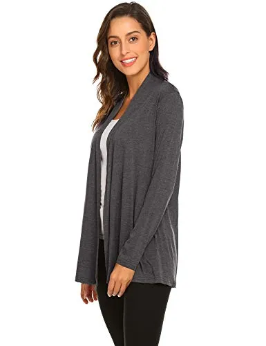 Newchoice Women's Open Front Long Cardigans Casual Long Sleeve Lightweight Cardigan Sweaters All Seasons (Dark Grey, XL)