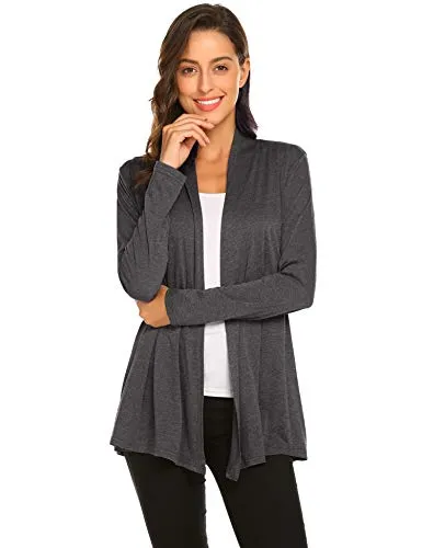 Newchoice Women's Open Front Long Cardigans Casual Long Sleeve Lightweight Cardigan Sweaters All Seasons (Dark Grey, XL)