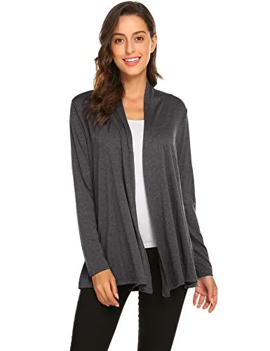 Newchoice Women's Open Front Long Cardigans Casual Long Sleeve Lightweight Cardigan Sweaters All Seasons (Dark Grey, XL)