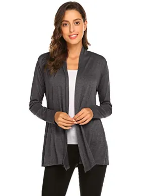 Newchoice Women's Open Front Long Cardigans Casual Long Sleeve Lightweight Cardigan Sweaters All Seasons (Dark Grey, XL)