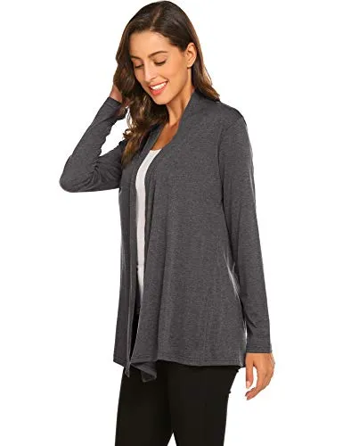 Newchoice Women's Open Front Long Cardigans Casual Long Sleeve Lightweight Cardigan Sweaters All Seasons (Dark Grey, XL)