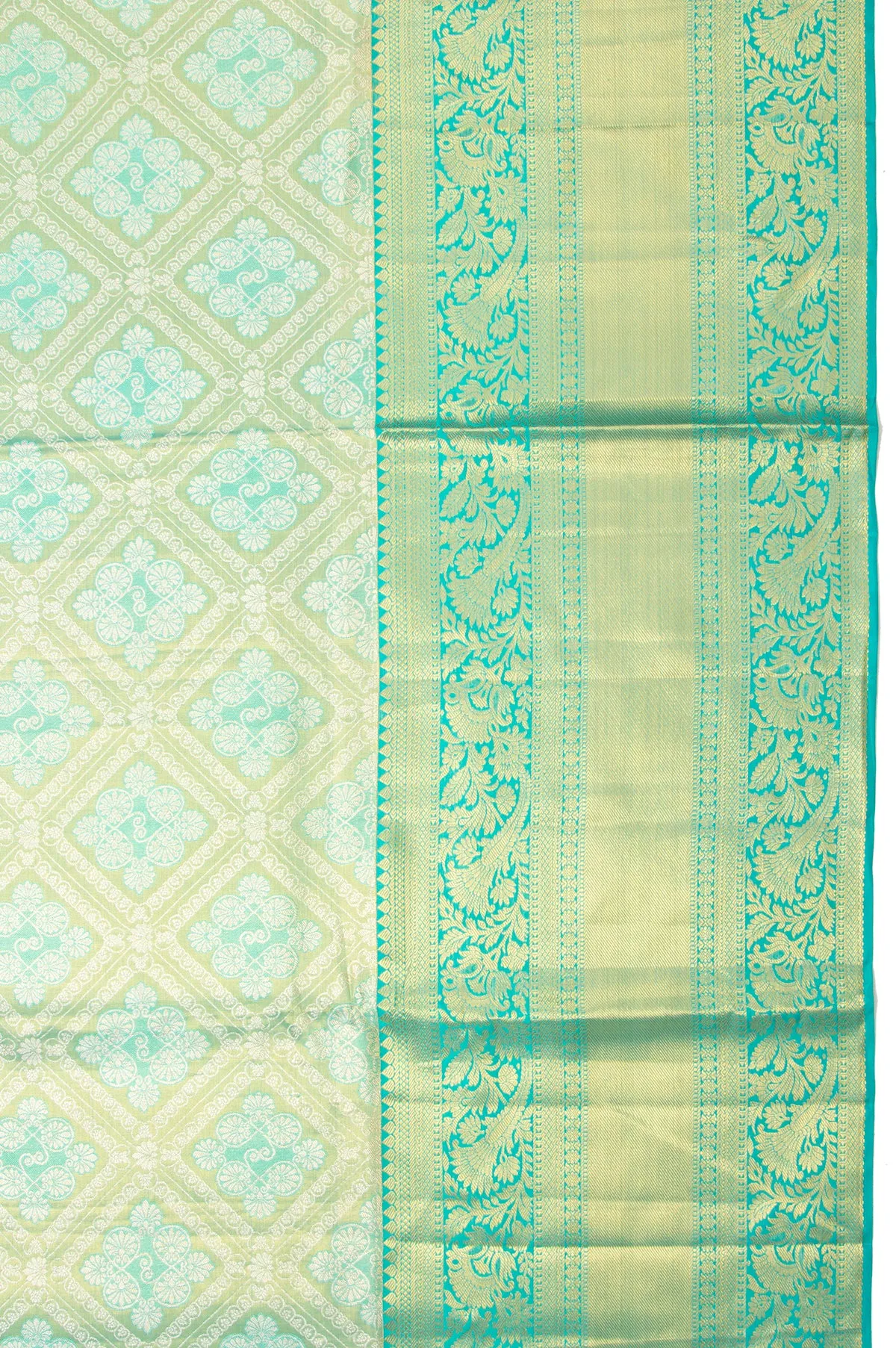Parrot Green Kanchipuram Tissue Silk Saree with Floral Creeper Border