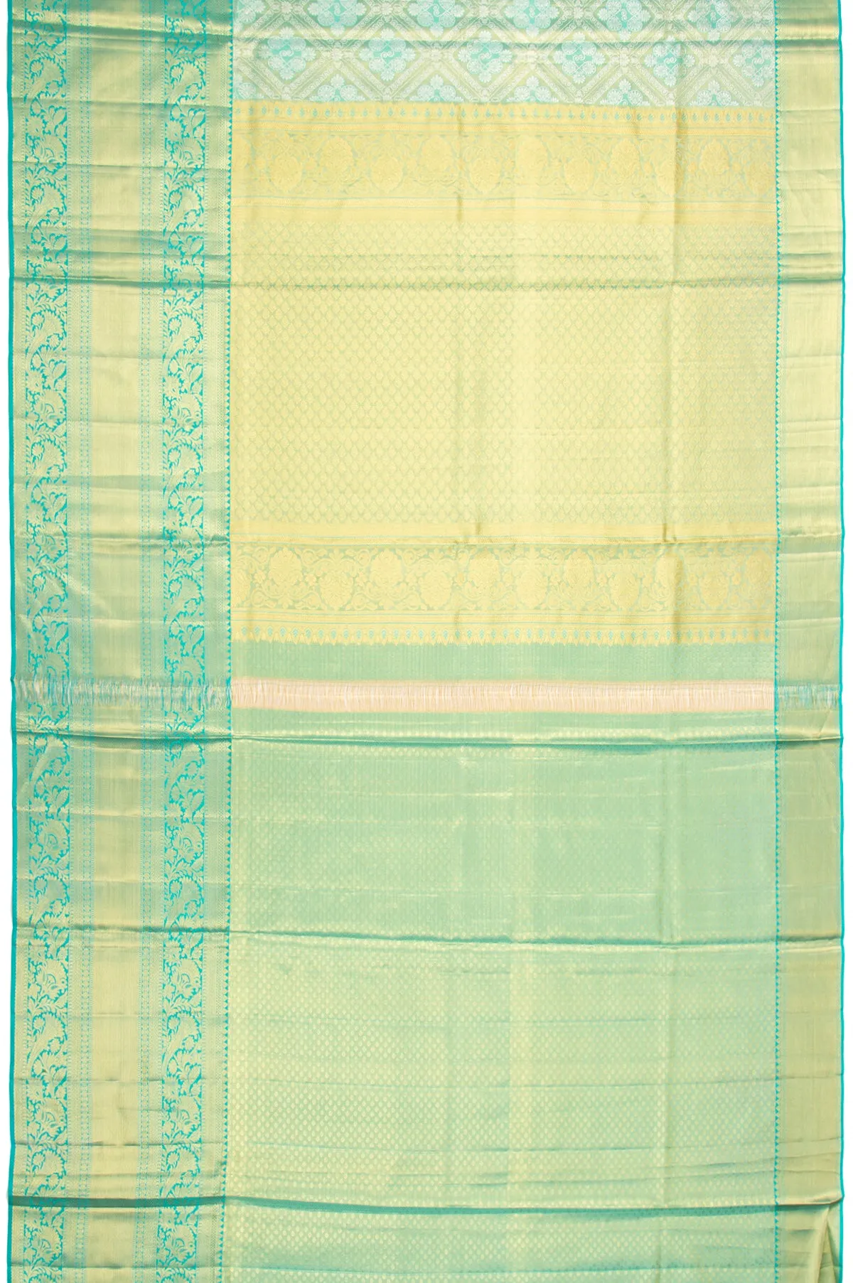 Parrot Green Kanchipuram Tissue Silk Saree with Floral Creeper Border