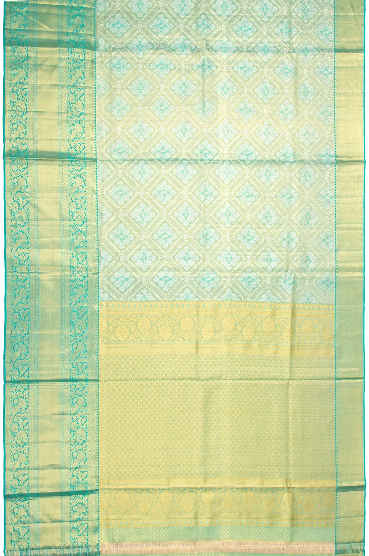 Parrot Green Kanchipuram Tissue Silk Saree with Floral Creeper Border