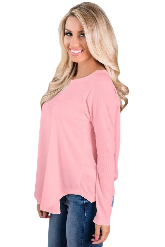 Pink Open Back Detail Long Sleeve Loose Fit Sweater