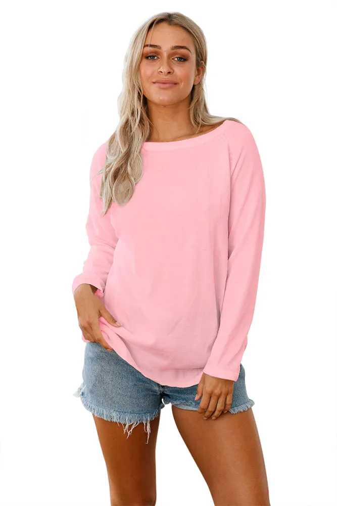 Pink Open Back Detail Long Sleeve Loose Fit Sweater