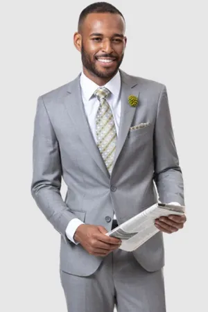 "Sharkskin Weave Modern Fit Men's Suit - Two Button, Light Grey"