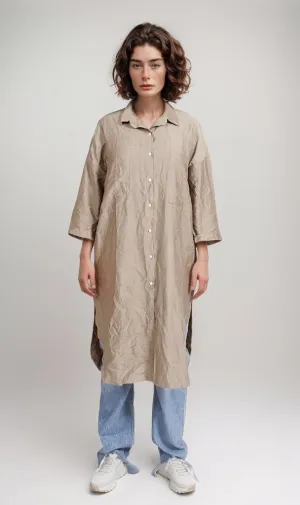R206978-R206978 - Crinkle Oversized Shirt Dress - Taupe