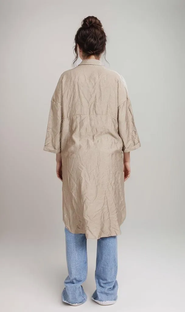 R206978-R206978 - Crinkle Oversized Shirt Dress - Taupe