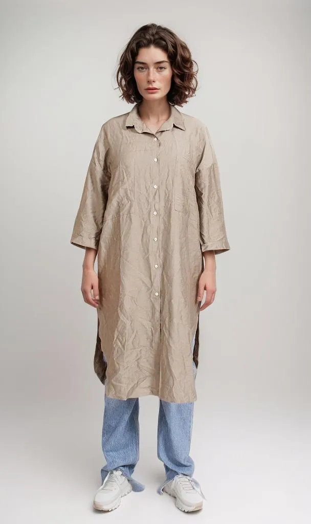 R206978-R206978 - Crinkle Oversized Shirt Dress - Taupe