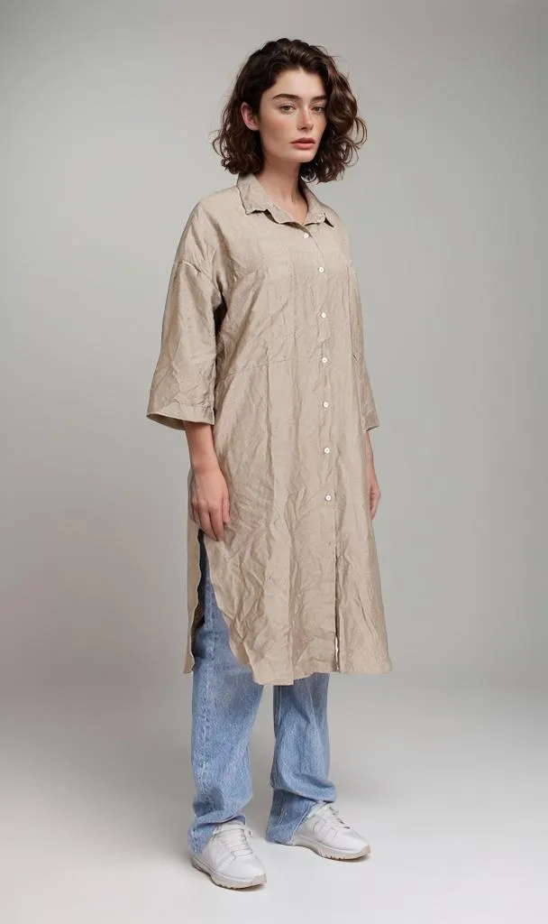 R206978-R206978 - Crinkle Oversized Shirt Dress - Taupe