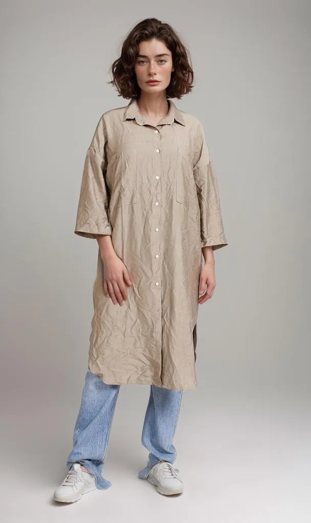 R206978-R206978 - Crinkle Oversized Shirt Dress - Taupe