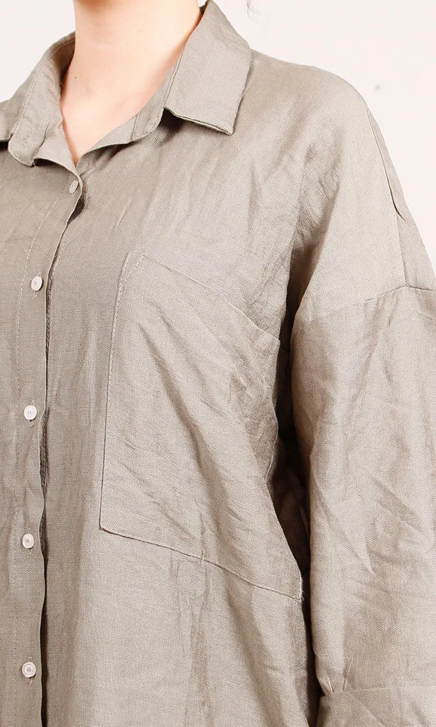 R206978-R206978 - Crinkle Oversized Shirt Dress - Taupe