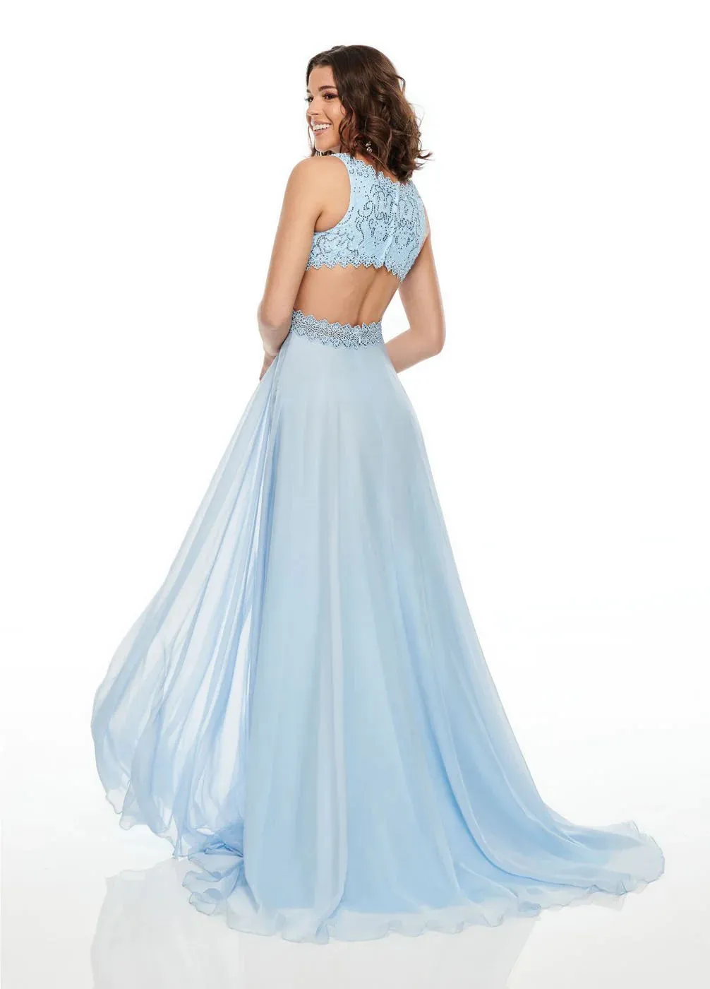 Rachel Allan 7097 Powder Blue Flowy Chiffon Dress - Size 12