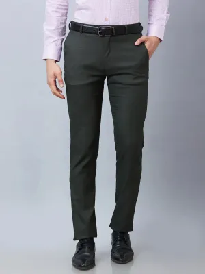 Raymond Men Green Structure Slim Fit Polyester Blend Trousers