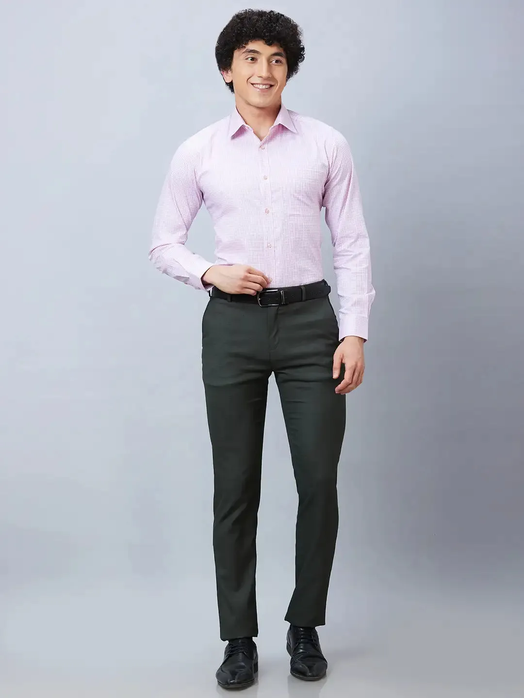 Raymond Men Green Structure Slim Fit Polyester Blend Trousers