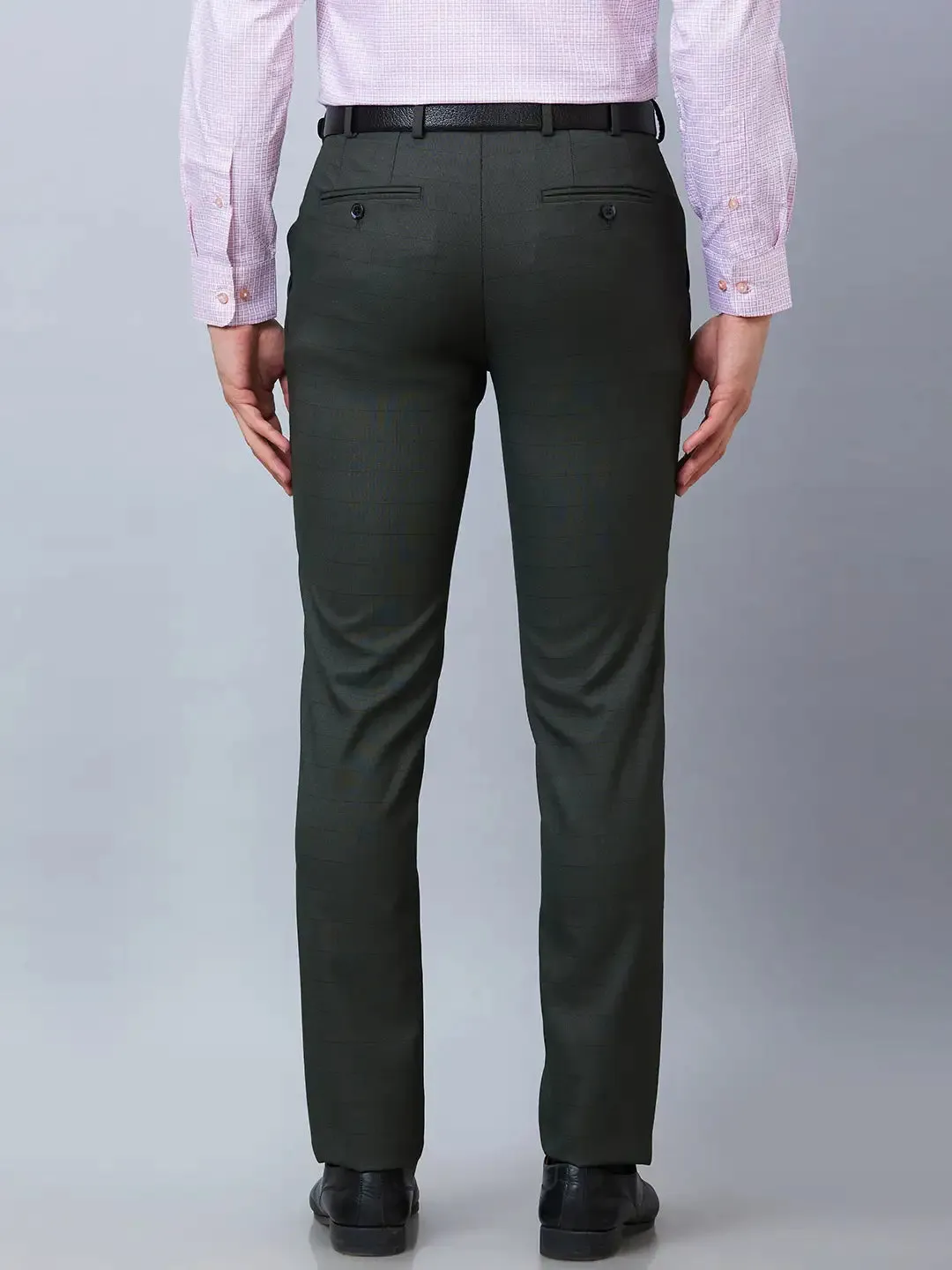 Raymond Men Green Structure Slim Fit Polyester Blend Trousers