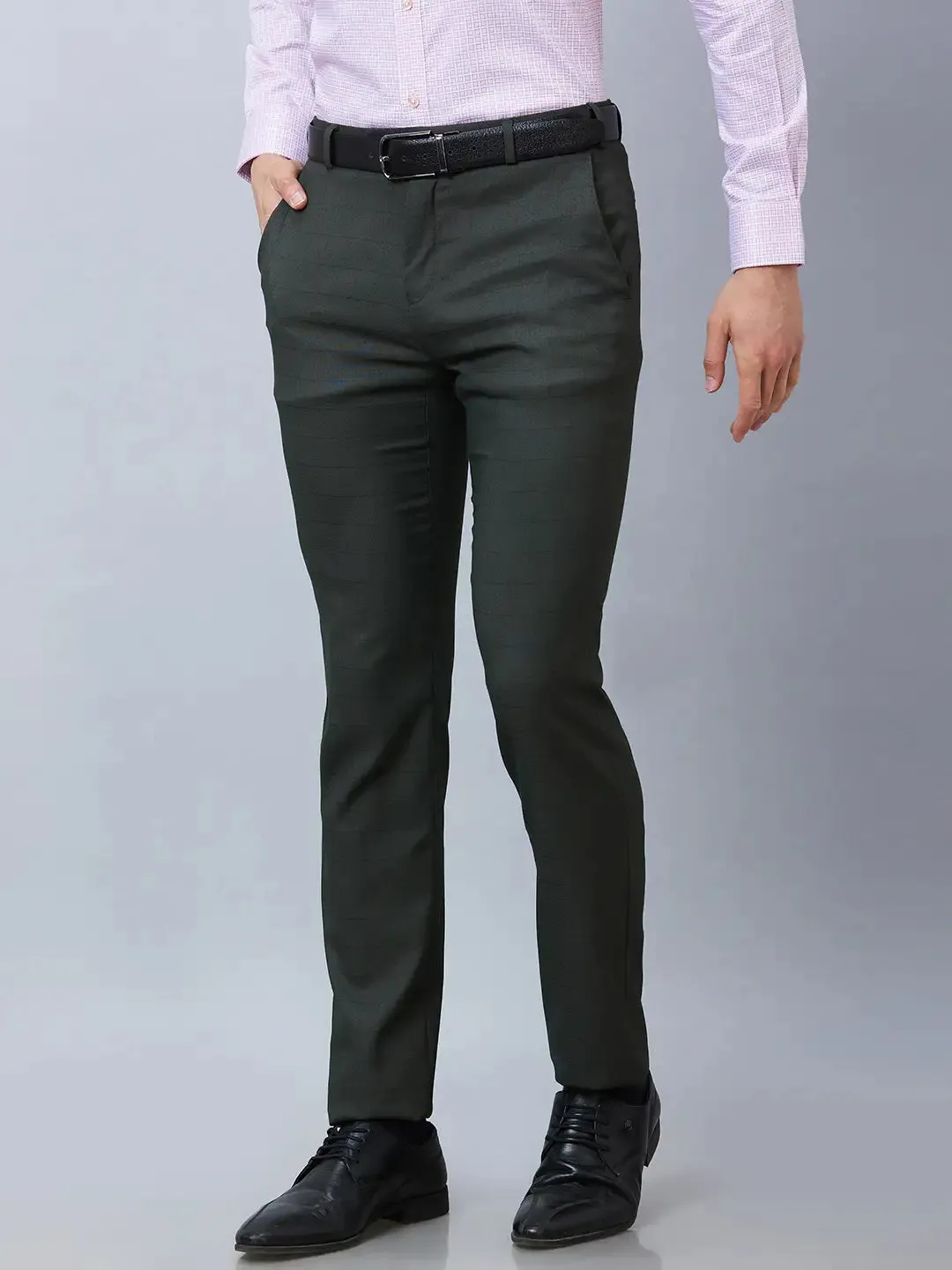 Raymond Men Green Structure Slim Fit Polyester Blend Trousers