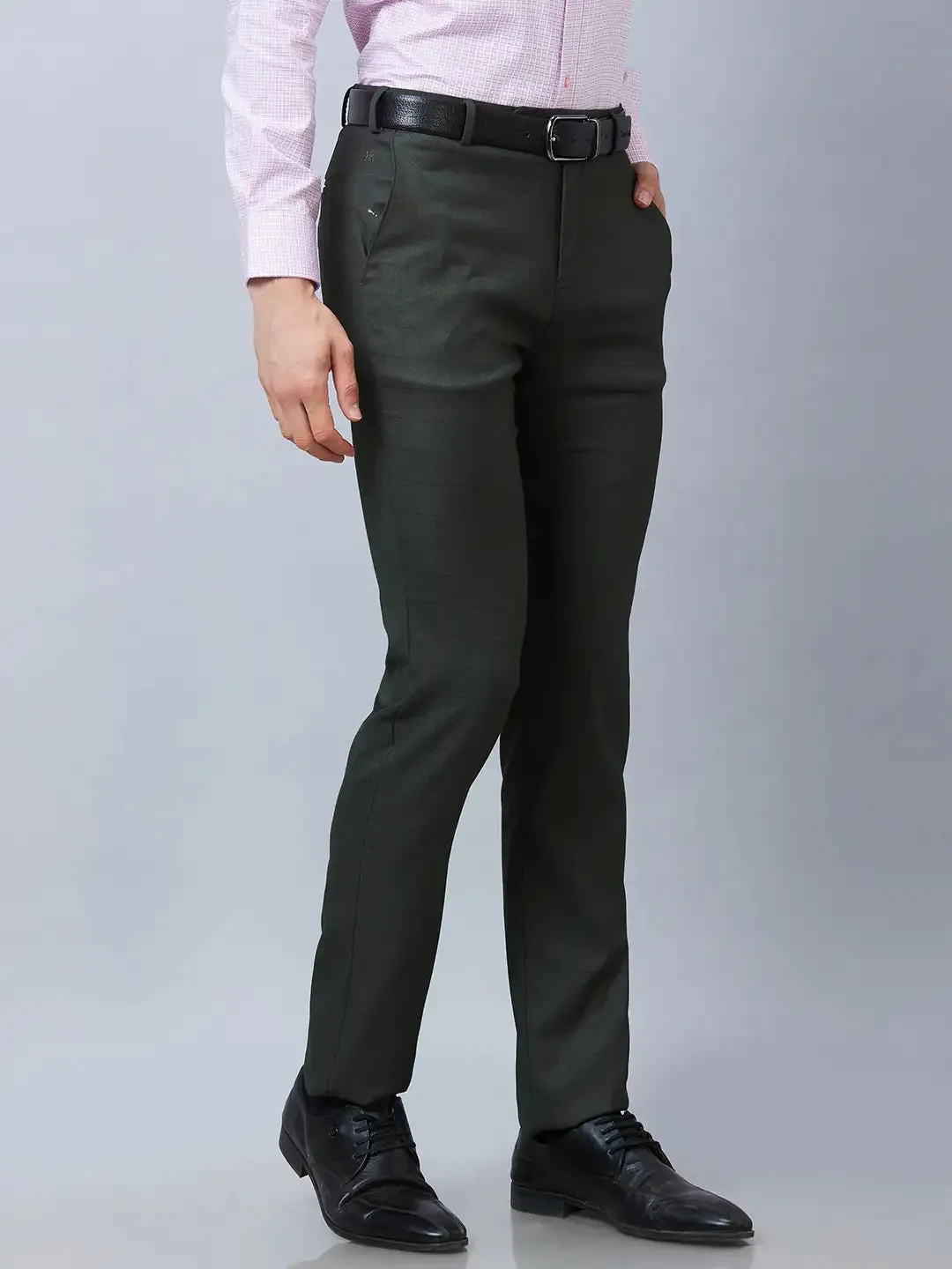 Raymond Men Green Structure Slim Fit Polyester Blend Trousers