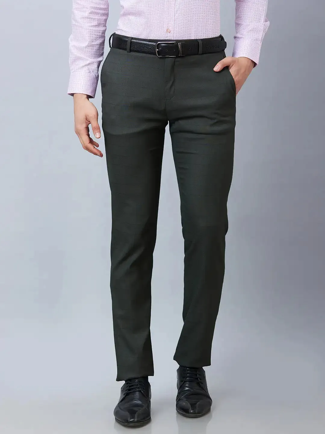 Raymond Men Green Structure Slim Fit Polyester Blend Trousers