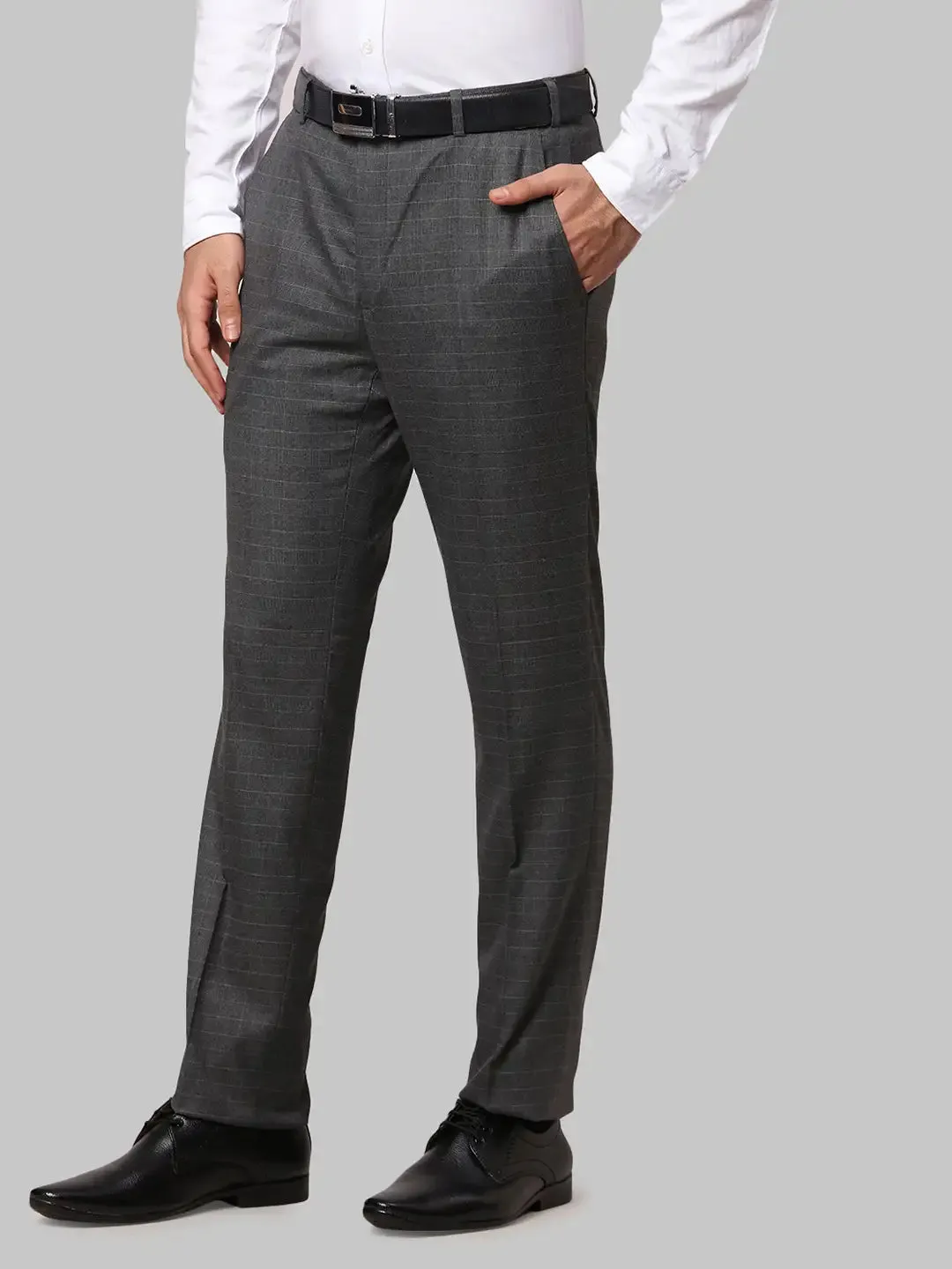 Raymond Men Grey Slim Fit Polyester Blend Trousers