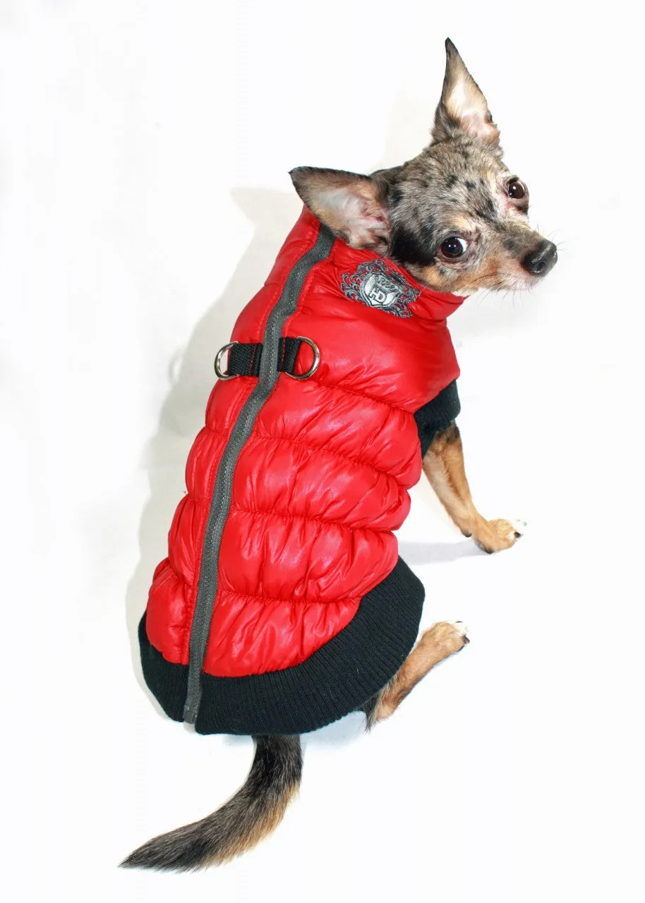 RED SCRUNCHY CROWN PUFFER VEST W/BLACK TRIM