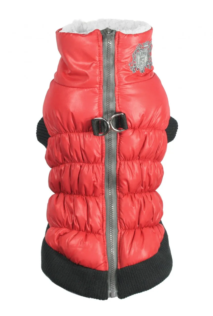 RED SCRUNCHY CROWN PUFFER VEST W/BLACK TRIM