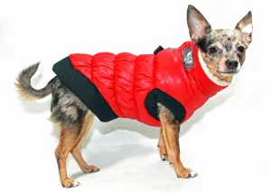 RED SCRUNCHY CROWN PUFFER VEST W/BLACK TRIM