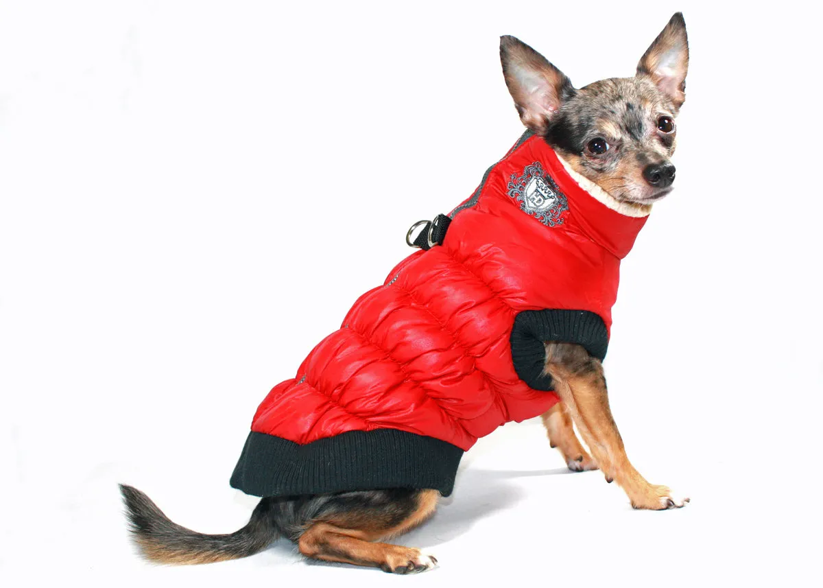 RED SCRUNCHY CROWN PUFFER VEST W/BLACK TRIM