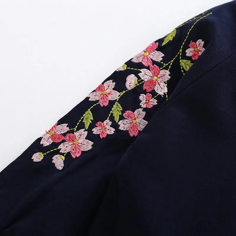 Sakura Embroidery Long Sleeve Mesh Tulle Dresses