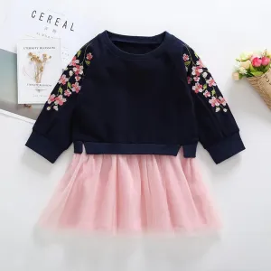 Sakura Embroidery Long Sleeve Mesh Tulle Dresses