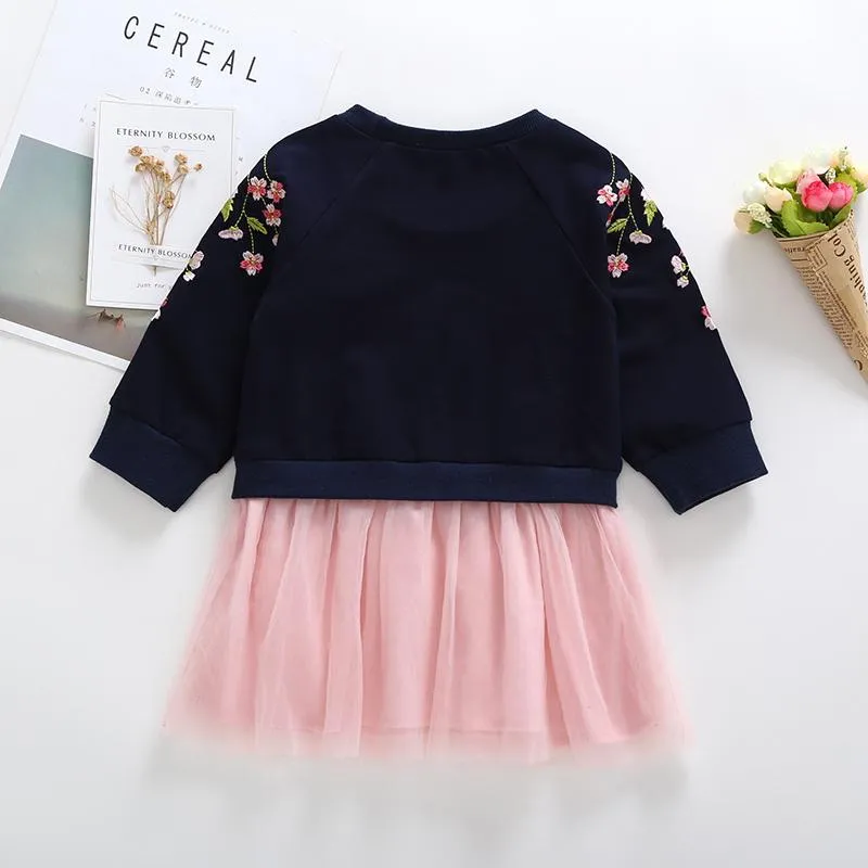 Sakura Embroidery Long Sleeve Mesh Tulle Dresses