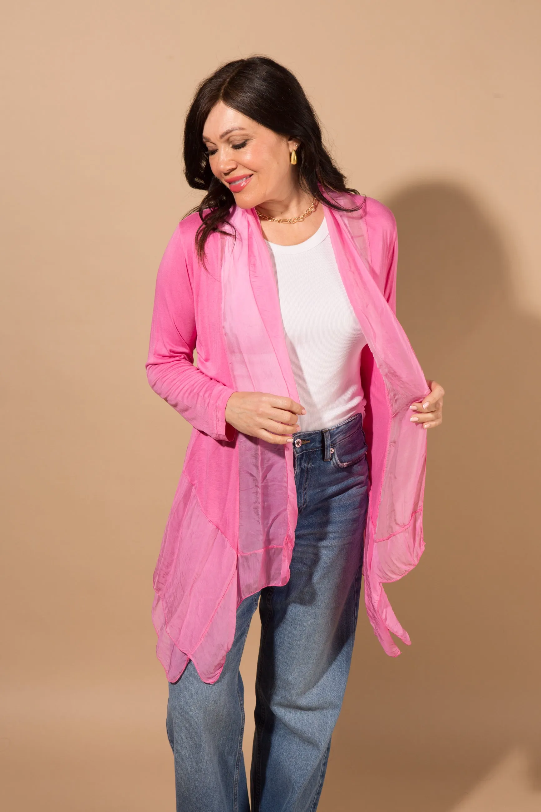 Silk Blend Drape Cardigan