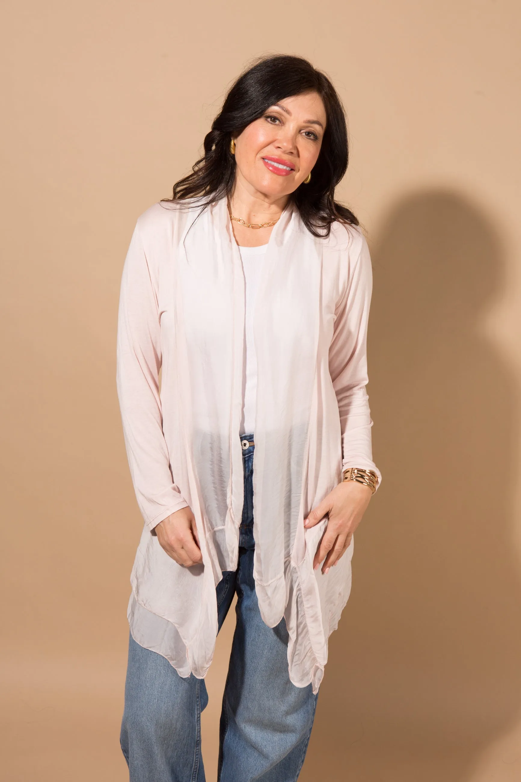 Silk Blend Drape Cardigan