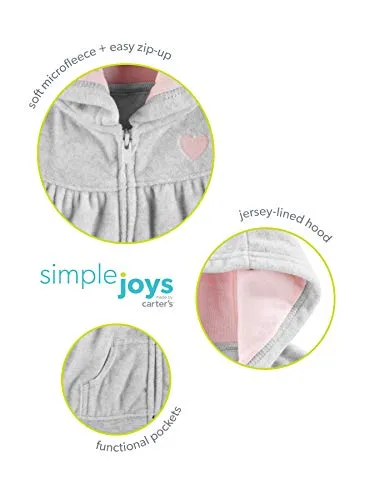 Simple Joys by Carter's Girls' 2-Pack Fleece Full Zip Hoodies, Light Gray/Pink, 6-9 Months