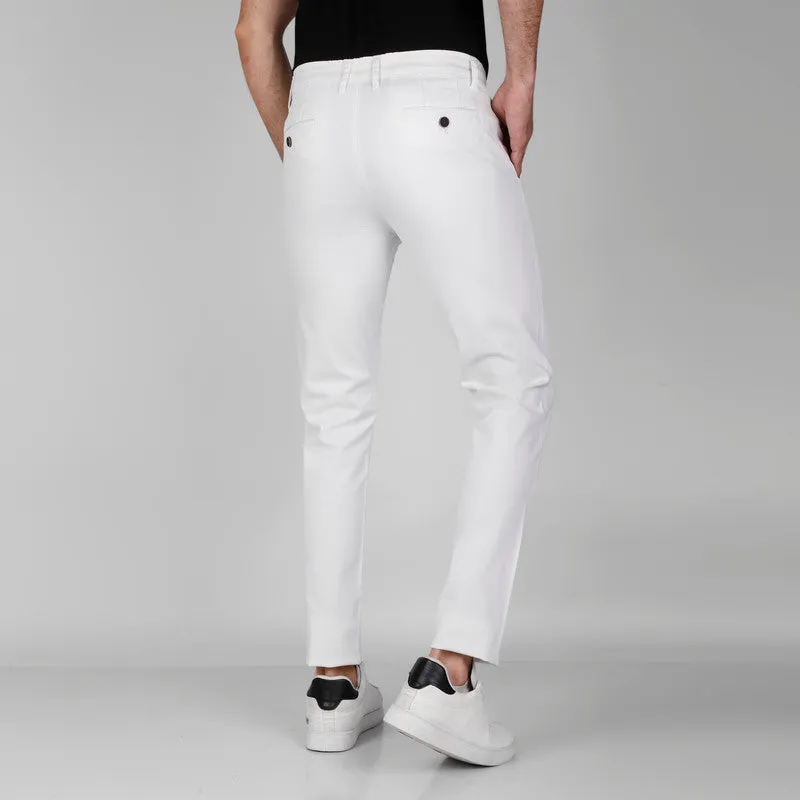 SLIM FIT CHINO TROUSERS  - OFF WHITE