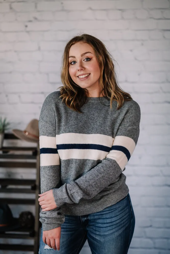 Stayin' Warm Stripe Panel Sweater