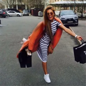 Striped Scoop Short Sleeves Knee-length Dress