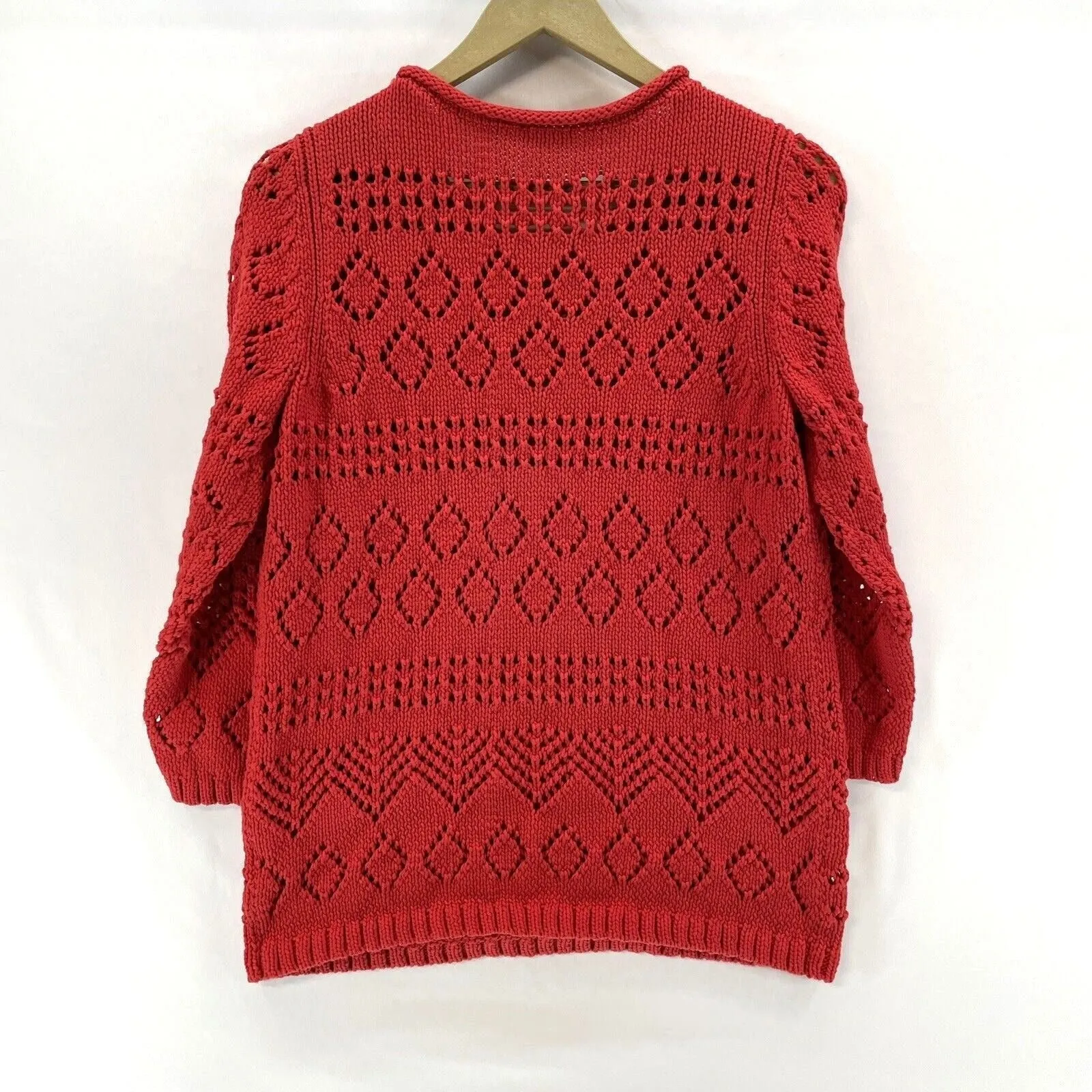 Talbots Women's Cozy Sweater Chunky Knit Sheer Tunic Red Size M