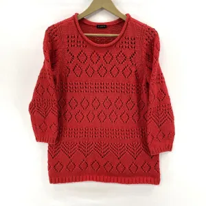 Talbots Women's Cozy Sweater Chunky Knit Sheer Tunic Red Size M