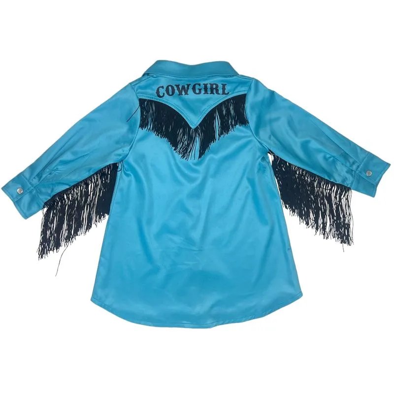 Teal Cowgirl Vintage Long Sleeve Dress Kid (6-7)