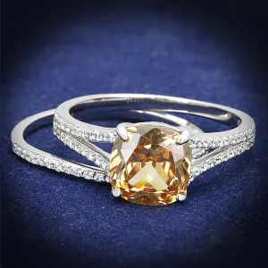 TS604 - 925 Sterling Silver Ring Rhodium Women AAA Grade CZ Champagne